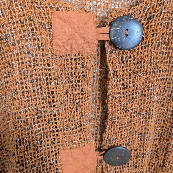 VINTAGE Frazzle Burnt Orange Open Knit Art To Wear Short SleeveCardigan Sweater - Picture 3 of 7
